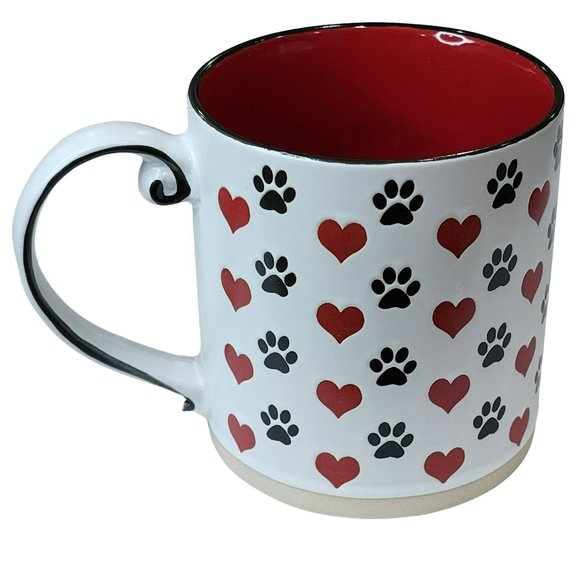 Dog Mom Ceramic Coffee Mug Red Hearts And Black Dog Paws Printed 16 oz - Picture 11 of 16